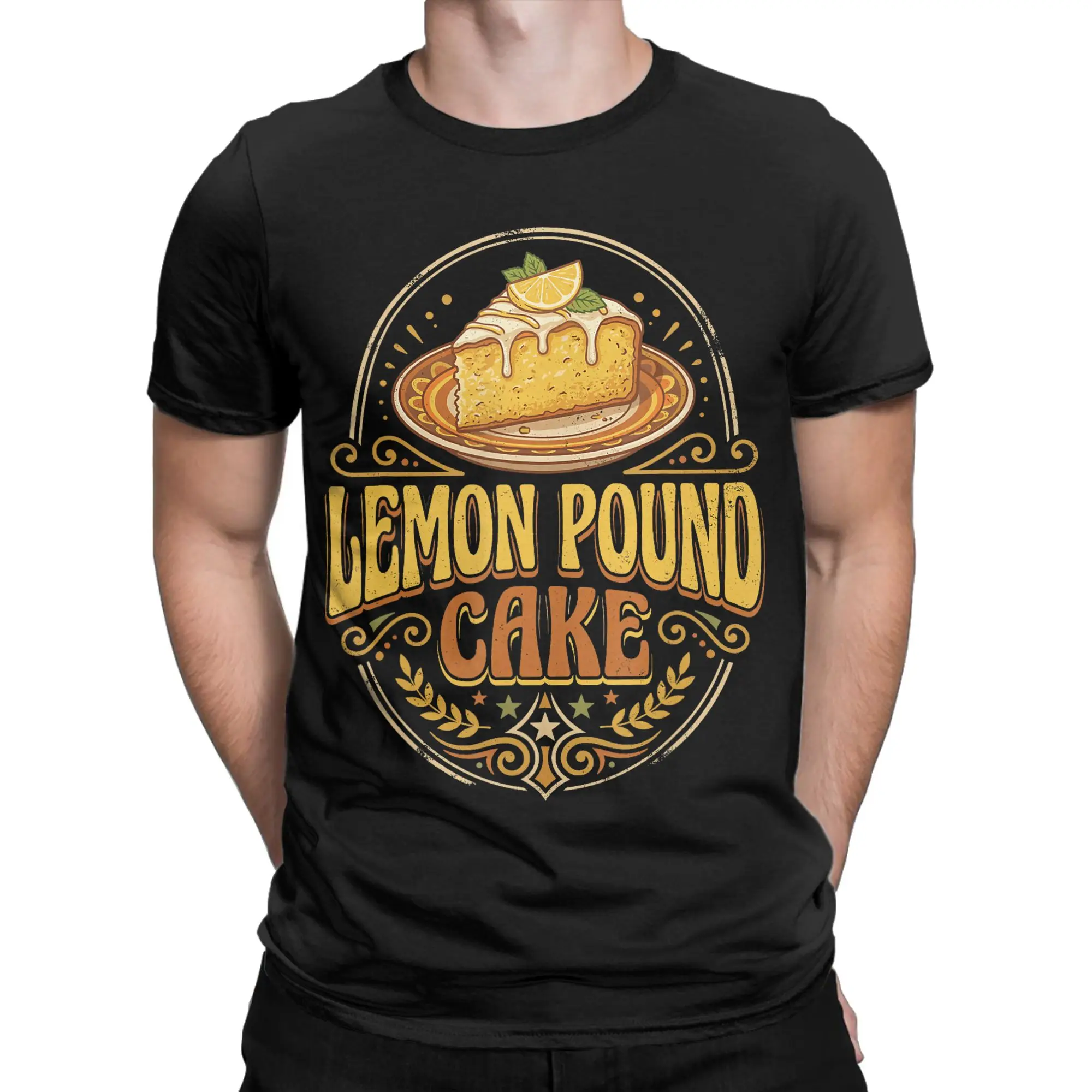 Men's Lemon Pound Cake Slice Retro Dessert Lover T Shirts Top Tees Streetwear Short Sleeve T Shirt O-Neck Tee Shirt New Arrival