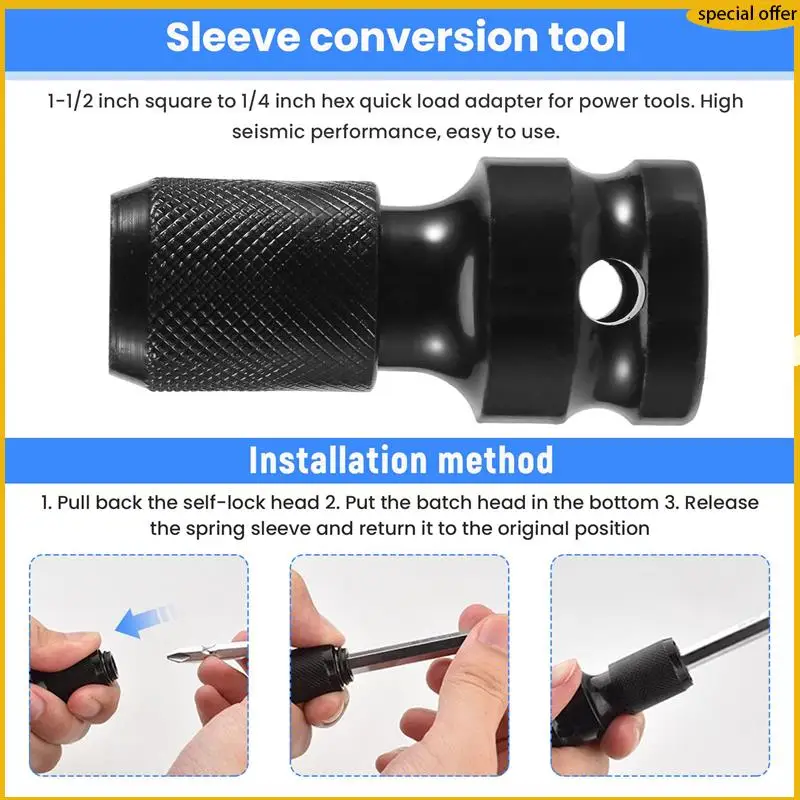 A50i 1/2 Polegada quadrado para 1/4 Polegada hex catraca chave de soquete adaptador conjunto chave unidade conversor ferramenta impacto