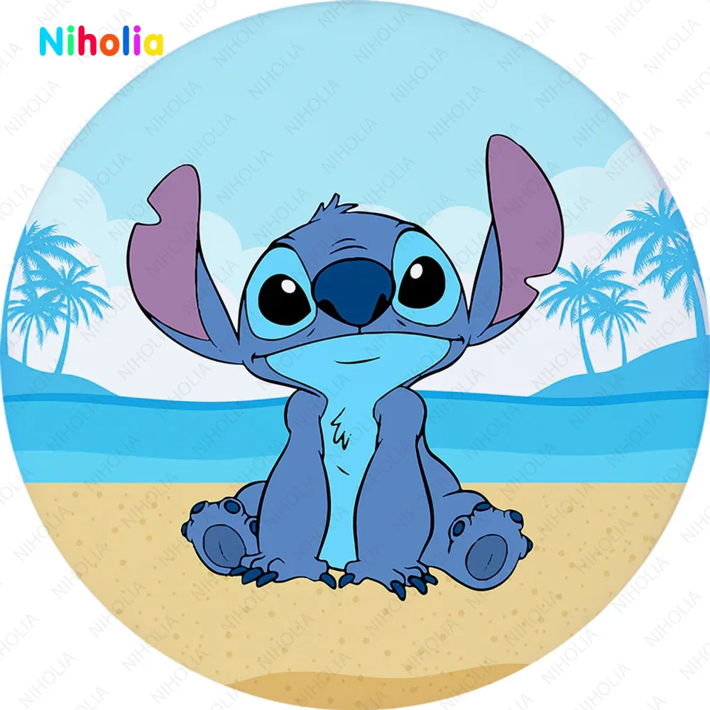 Disney Lilo & Stitch Bacdrops Round Cover For Girl Or  Boy Happy Birthday Photography Backgrounds Baby Show Decor Photo Studio