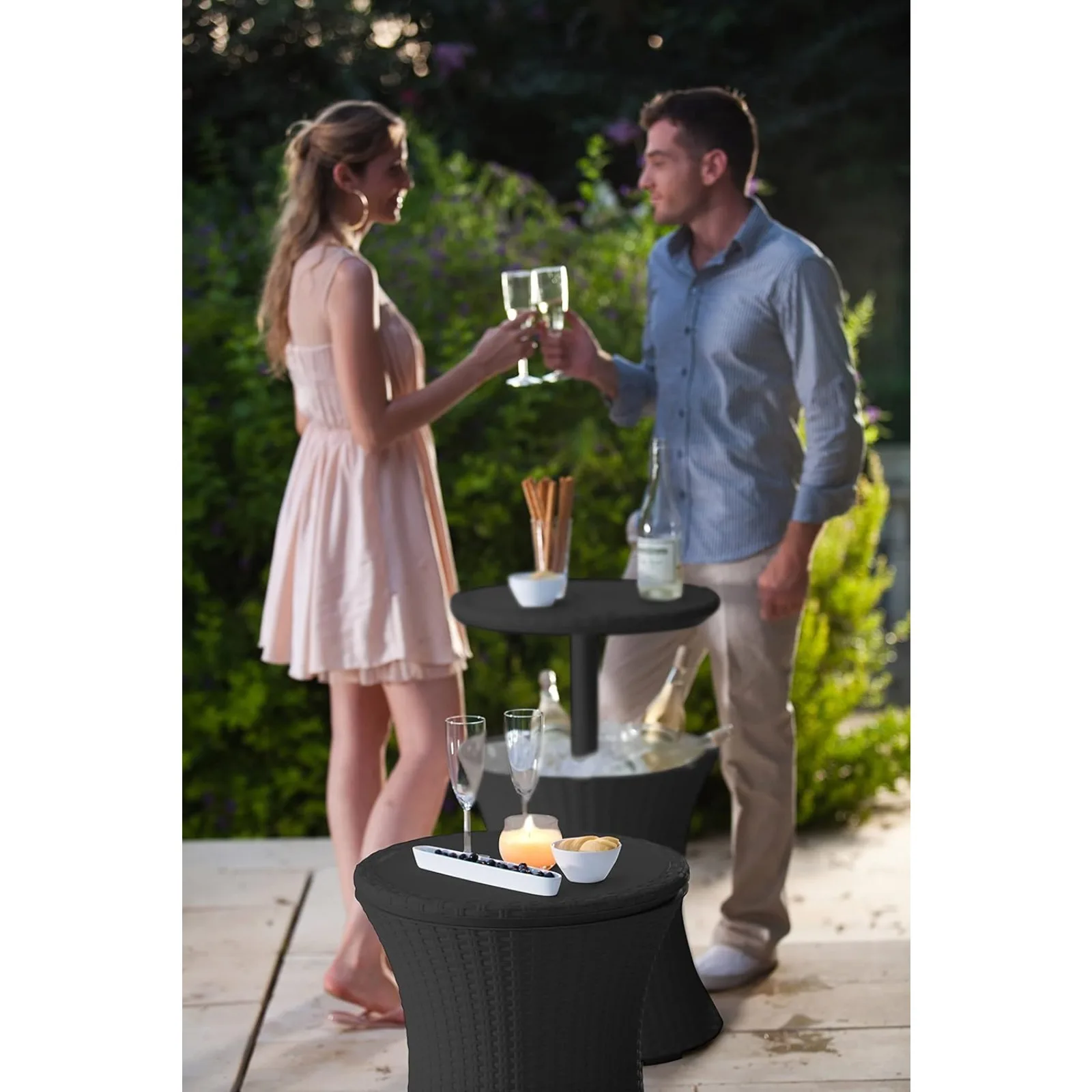 US Pacific Cool Bar Outdoor Patio Furniture and Hot Tub Side Table with 7.5 Gallon Beer and Wine Cooler, Dark Grey