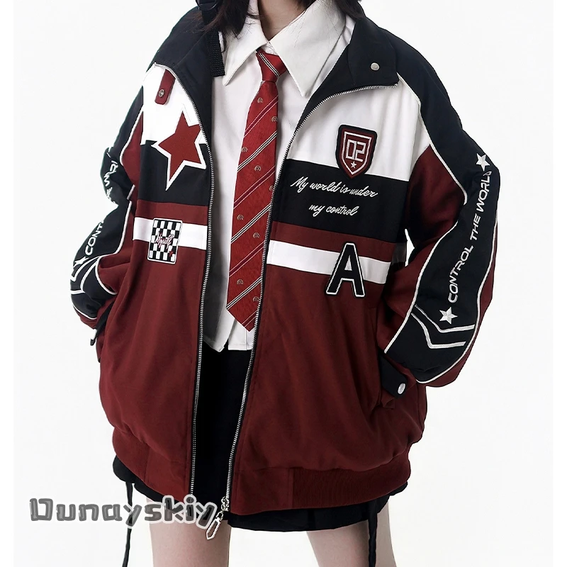 

Carnival Sweet Cool Motorcycle Coat Cosplay Costumes Women Long Sleeve Zipper Casual Street Contrast Color Hip Hop Outwears