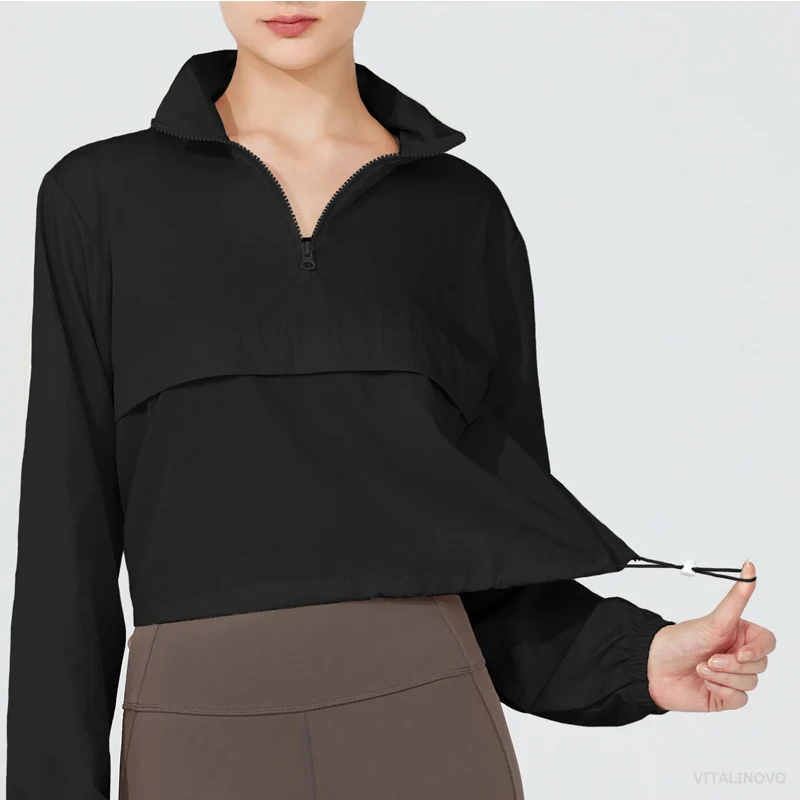 VITALINOVO Damen-Sportjacke, leichter Pullover mit Viertelreißverschluss, für Golf, Wandern, Laufen, Windjacke, UPF50+, wasserdichte Jacke – Detail 7