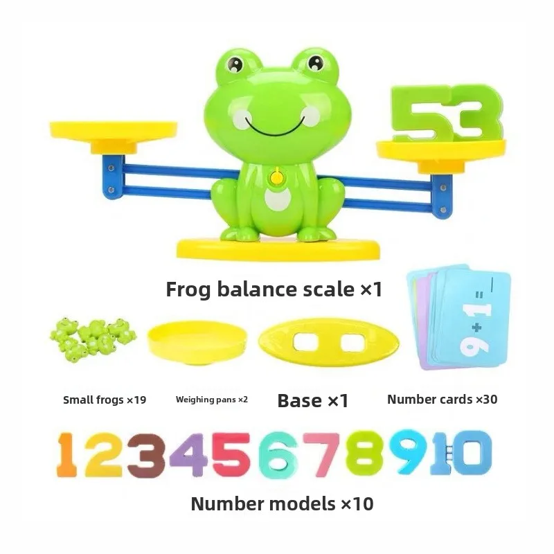 لعبة تعليمية: لعبة قشور الضفادع للأطفال مع مشاكل الجمع والطرح تتميز بشخصيات الكلب والقرد