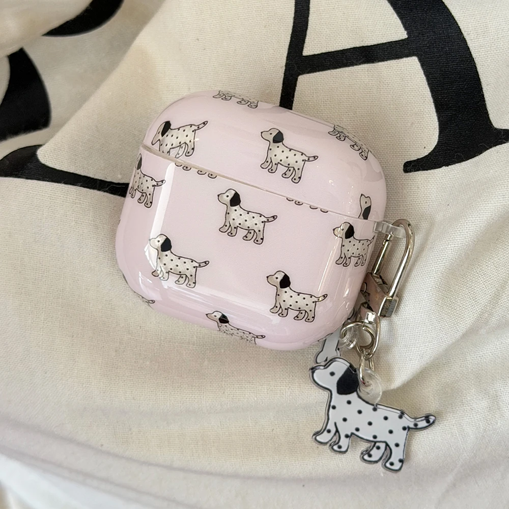 Cute Dalmatian Dog Pattern Anti-fall Puppy Earphone Case with Pendant for Airpods Pro, Pro2, Pro3, 1, 2, 3, 4 Headphone Cover