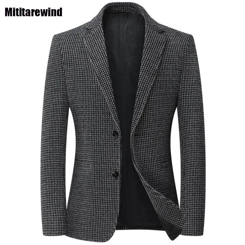 

Fall Winter Male Blazer Brand Suit Youth Business Blazers Slim Houndstooth Thick Suit Jacket Fashion Luxury Man Jacket Fashion