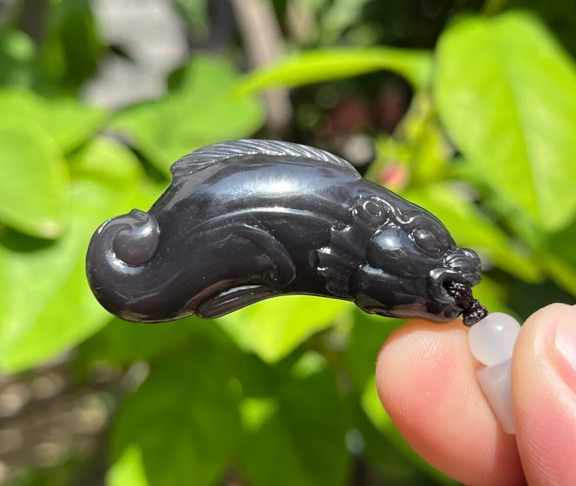 CERTIFIED 16.4g 100% NATURAL HOTAN PURPLE JADE HAND CARVED DRAGON FISH PENDANT