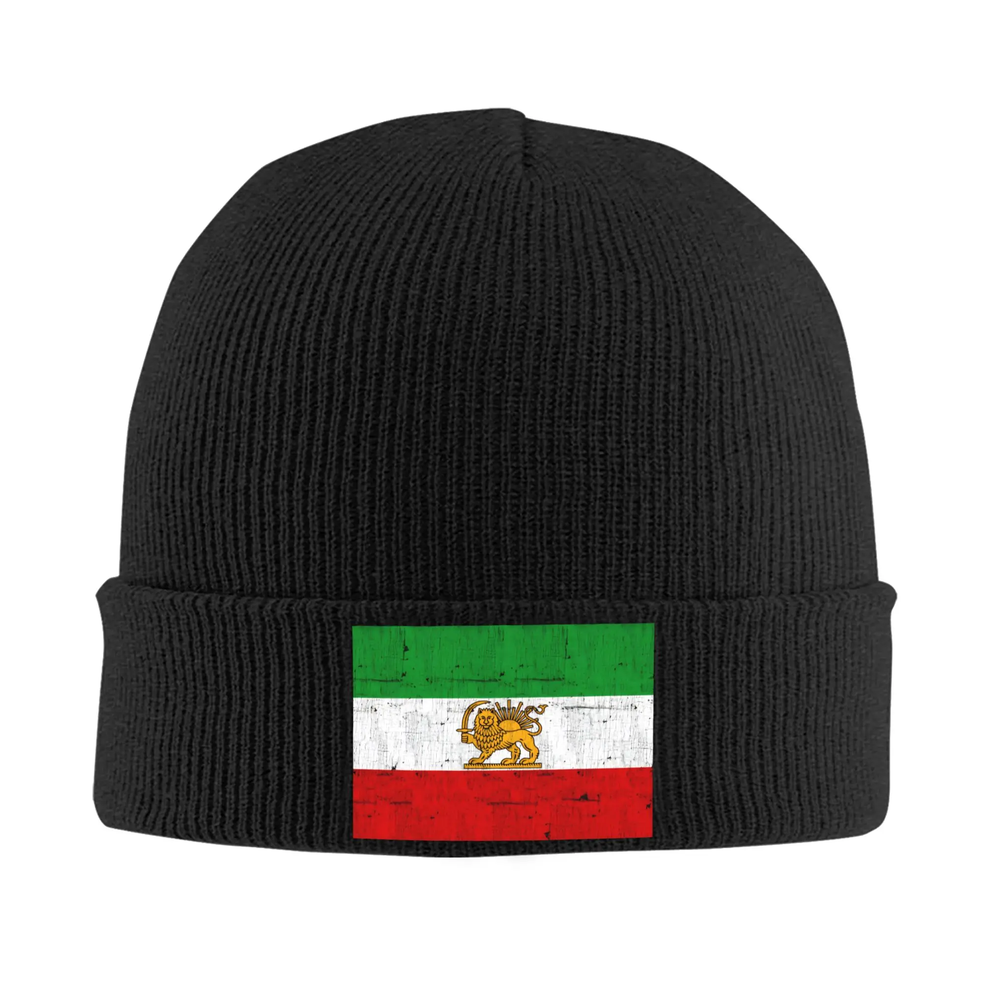 Iran Faded Style Flag Knit Hat  Retro Caps Adult Unisex Kpop Beanie Hats Winter Custom Warm Bonnet Hats