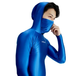 AMORESY Camiseta deportiva con capucha y cuello alto para hombre, camiseta deportiva transpirable brillante, camiseta ajustada multifuncional