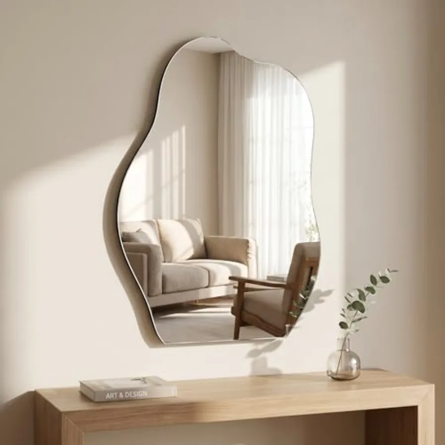 Irregular Wall Mirror, 20x28 Bathroom Mirror for Over Sink Black Wood Frame, Modern Vanity Mirror Vertically/Horizontally Wall-