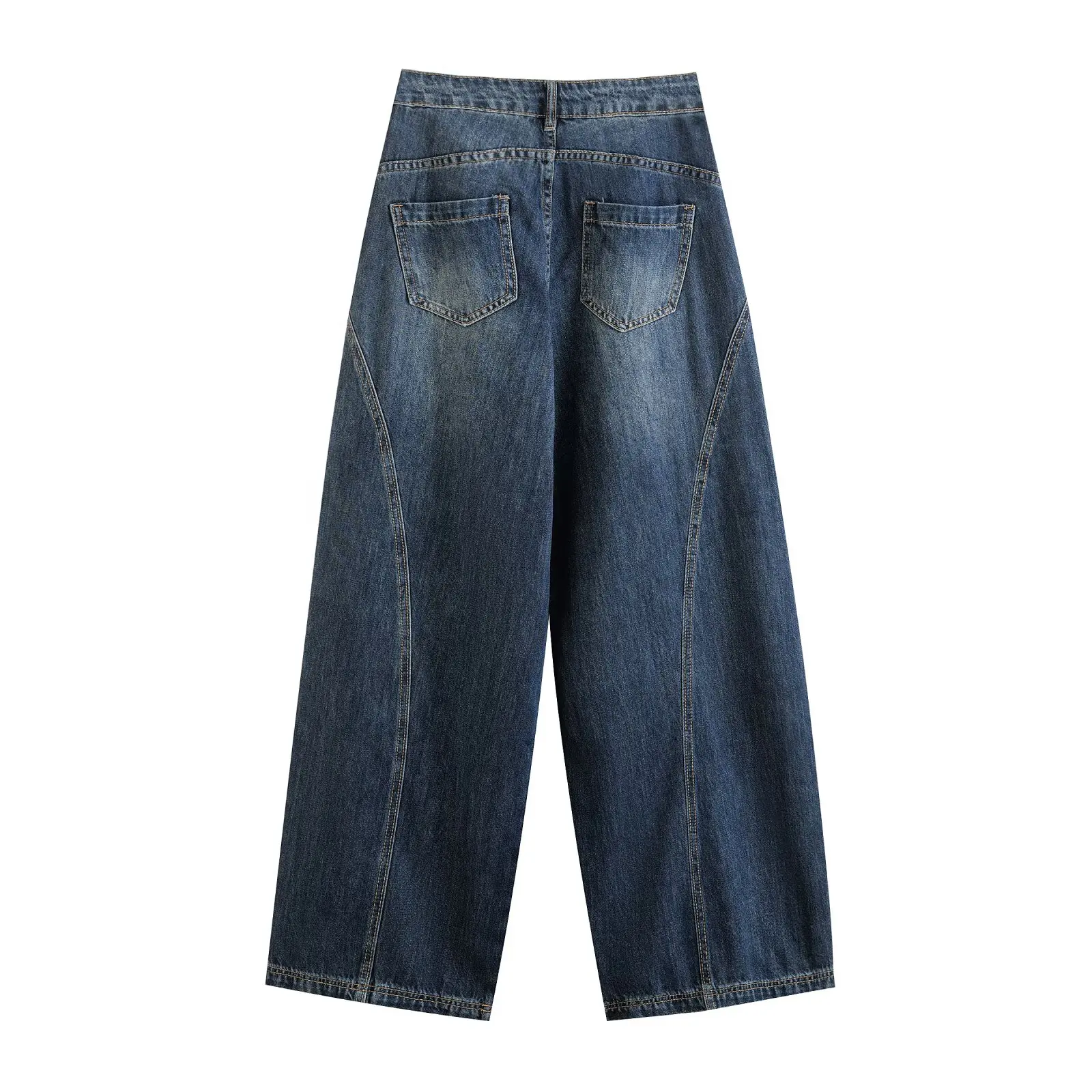Street Style High Waist Loose Fitting Bodycon Wide Leg Denim Jeans Washed Casual Patchwork Long Trousers for Women