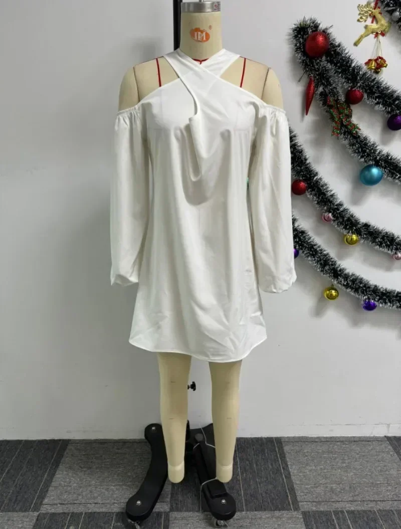 GUWU-Mini robe à manches longues pour femmes, col croisé, découpé, batterie initiée, tenue d'été, soirée, club, sexy, blanc, noir