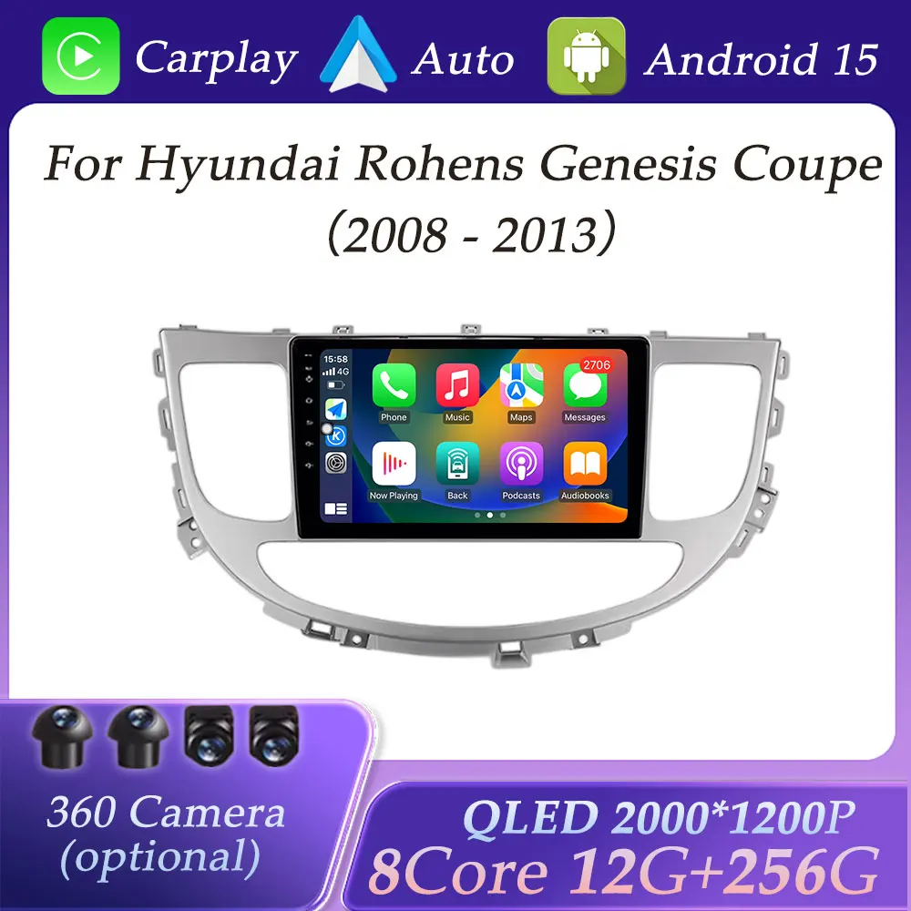 

GPS-навигация для Hyundai Rohens Genesis Coupe 2008-2013 CarPlay автомобильный радиоприемник мультимедийный плеер DSP стереоDSP стерео QLED экран