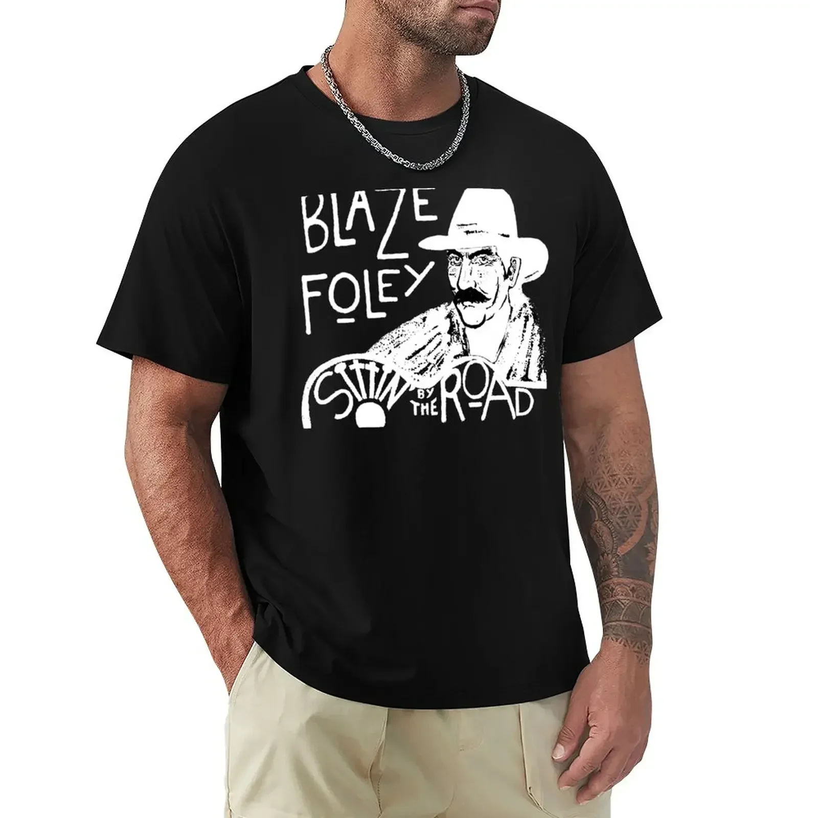 Animal prinfor boys plain black t shirts men Blaze Foley - Sittin By The Road (white ink) T-Shirt harajuku men clothing graphic