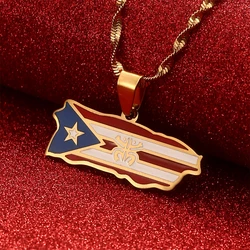 Puerto Rico Map Frog Colored Flag Pendant Necklaces Gold Color PR Puerto Ricans Jewelry