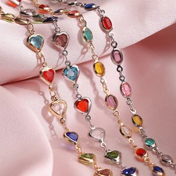 1Meter Crystal Bead Chain Colorful Love Heart Oval Glass Beads Copper Chains for Necklace Bracelet Jewelry Making DIY Supplies
