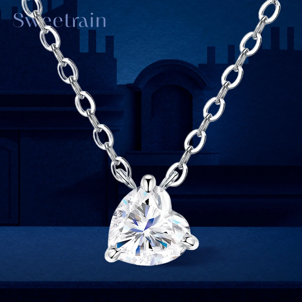 

1CT 2CT Heart Moissanite Necklaces for Women Love 925 Sterling Silver Pendant Necklace Party Birthday Choker Fine Jewelry