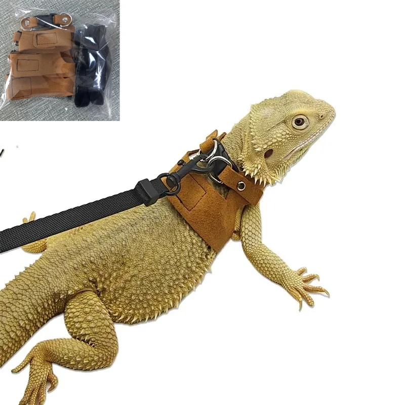 

New 3 Pcs Adjustable Bearded Dragon Leash PU Harness With Traction Rope Lizard Harness For Amphibians And Other Small Reptile