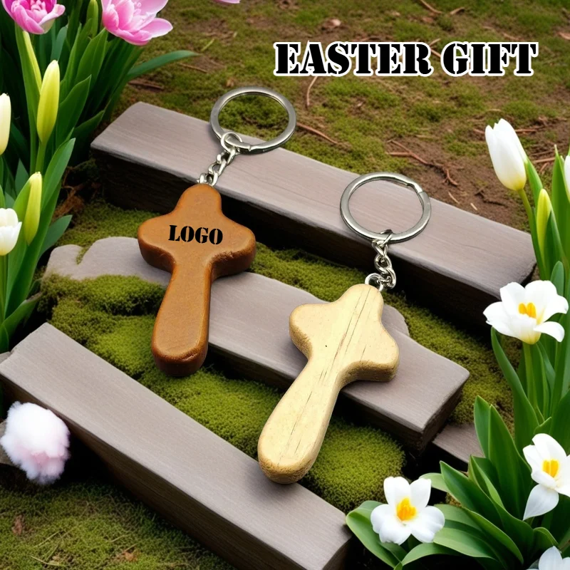 

Personalized Wooden Cross Keychain – Custom Logo Pendant for Men & Women Easter Gift Car & Bag Key Ring Easter-themed Decoration