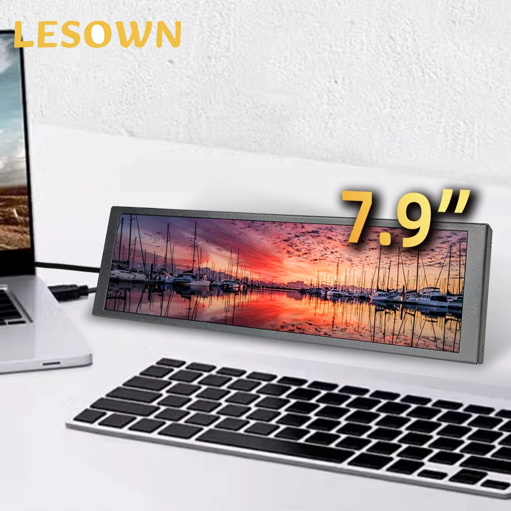 LESOWN 7.84 Inch Additional Stretched Display 400x1280 IPS LCD Banner Monitor Single-handed Portable Touch Screen for Laptop PC