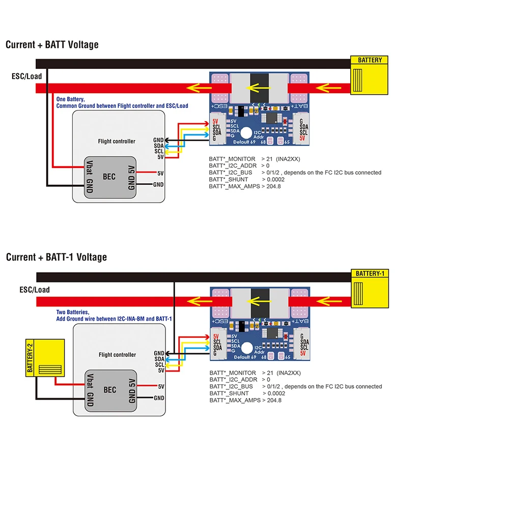 MATEK MATEKSYS MONITOR di alimentazione I2C ULTRA-preciso, I2C-INA-BM corrente 0 ~ 204.8A, tensione 0 ~ 85V, scheda di interfaccia I2C per Drone RC