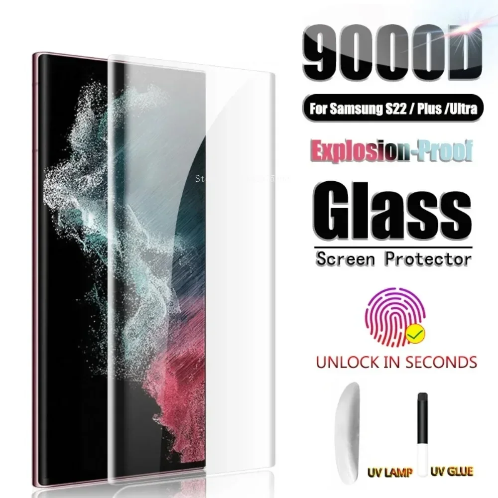 2PCS UV Liquid Glue Tempered Glass for Samsung S23 S22 S21 Ultra Tempered Glass ON Samsung  Note 8 9 10 20 S10 8 9 Plus