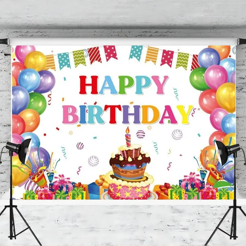 Happy Birthday Backdrop Banner Colorful Rainbow Background for Photography Yard Sign Party Indoor Outdoor Decoration Supplies