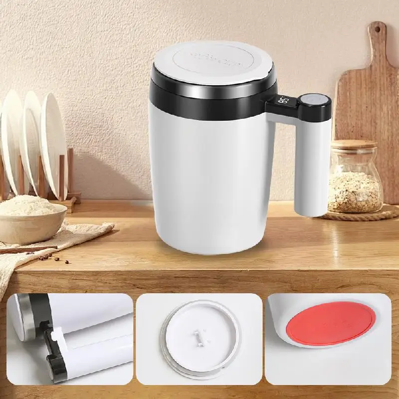 

380ML Magnetic Automatic Mixing Coffee Mug USB Charging Coffee Self Stirring Cup With LCD Screen Stainless Steel Cup Waterproof