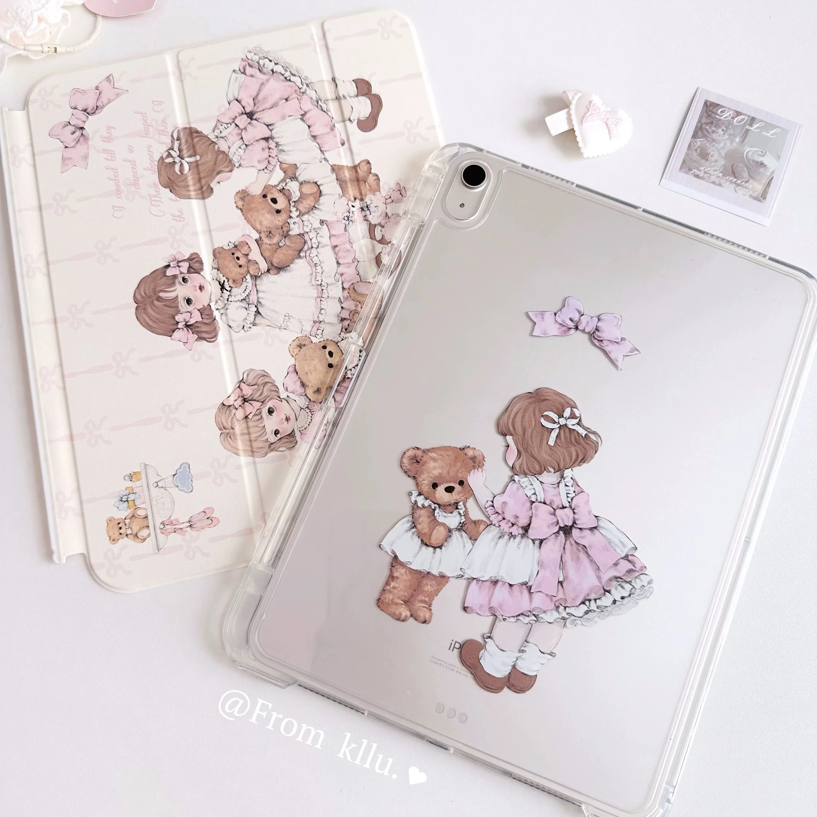 Original teddy bear toy series tablet protective case, slide rail pull-out detachable three-fold anti-bend acrylic material