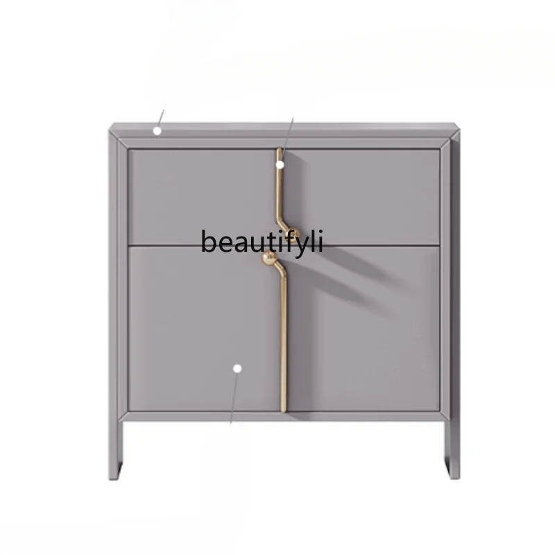 

Solid Wood Paint Light Luxury Bedside Table Leather Simplicity Modern Bedroom Bedside Storage Locker