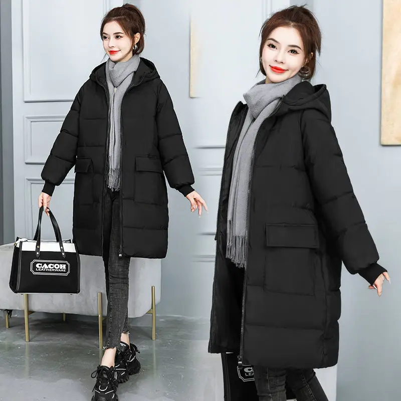 2023 New Women Cotton Clothes Extra Large Size 150.00kg Wearable Mid Length Version Thicken Warm Hooded Parkas Casual Outcoat