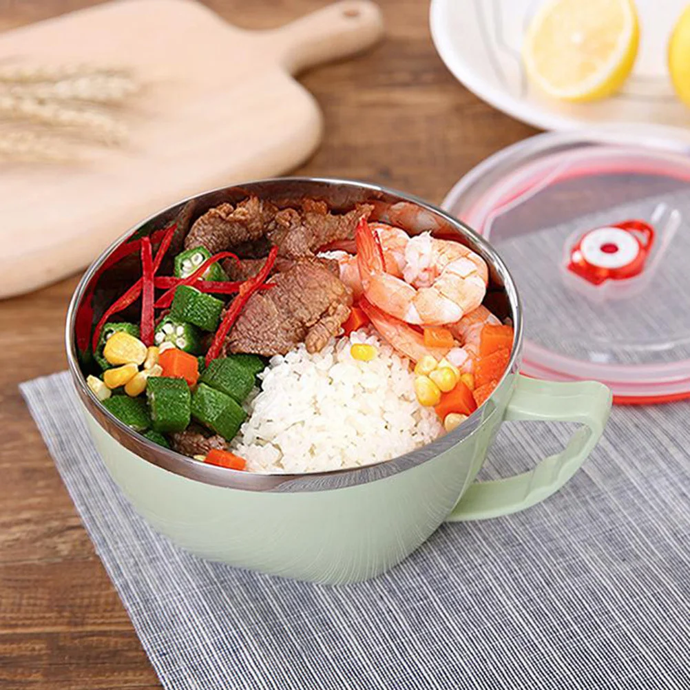 

Stainless Steel Noodle Bowl Green With Handle Lid Insulated Soup Container Leak Proof Lunch Box For Office Camping Travel