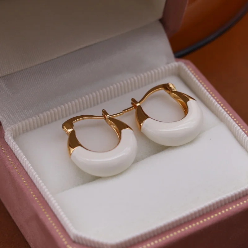 Korean new design fashion jewelry 18K gold plated U-shaped enamel simple earrings elegant women's daily work accessories