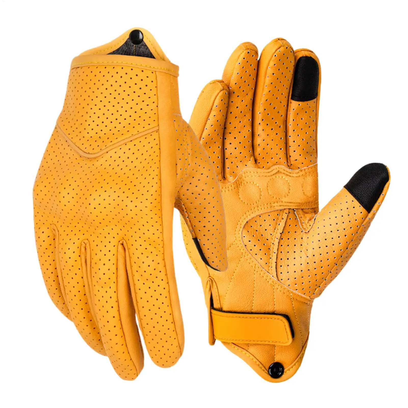 

Motorcycle Gloves Full Finger Breathable Racing Motocross Glove Yellow Perforated PU Leather Motorcyclist Riding Gloves