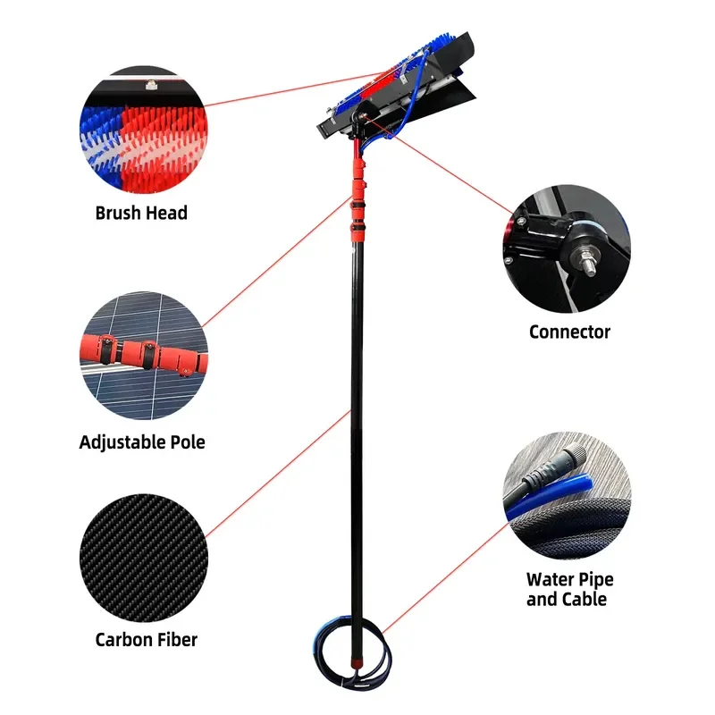 Semi Automatic Solar Panel Cleaning Brush Electric Rotating Roller for Rooftop PV Modules Efficient Dust Removal Tool