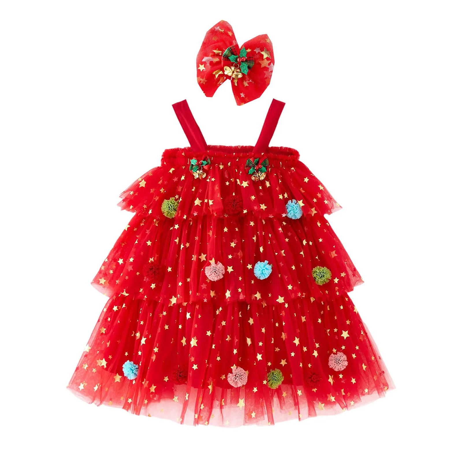 Toddler Baby Girls Christmas Dress Star Sequin Layered Tulle Tutu Dress Girls Cake Xmas Tree Dresses Christmas Party Vestidos