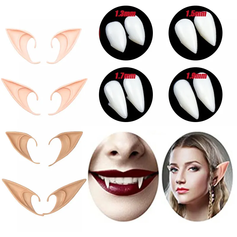 

Halloween Set Latex Elf Ears Vampire Teeth High False Ears Fairy Angel Dress Up Cosplay Accessories Halloween Party Decoration