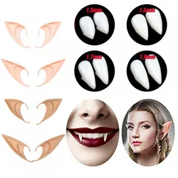 Conjunto de orejas de elfo de látex, dientes de vampiro, orejas falsas altas, vestido de Ángel de hadas, accesorios de Cosplay, decoración de fiesta de Halloween