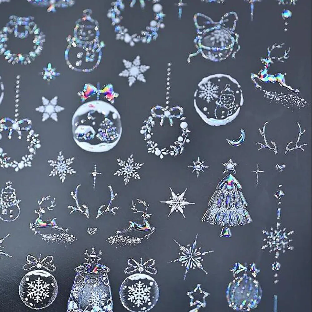 5D Goldprägung Schleife Ball Hirsch Weihnachten Nagelaufkleber Glänzender Kranz Weihnachtsbaum Kristall Nagelaufkleber Winter Nageldekoration