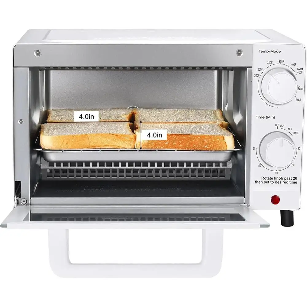 4 Slice Toaster Oven 1050W with Adjustable Timer Power Indicator Light Quartz Heating Elements Baking Rack Pan Toast Bake Broil