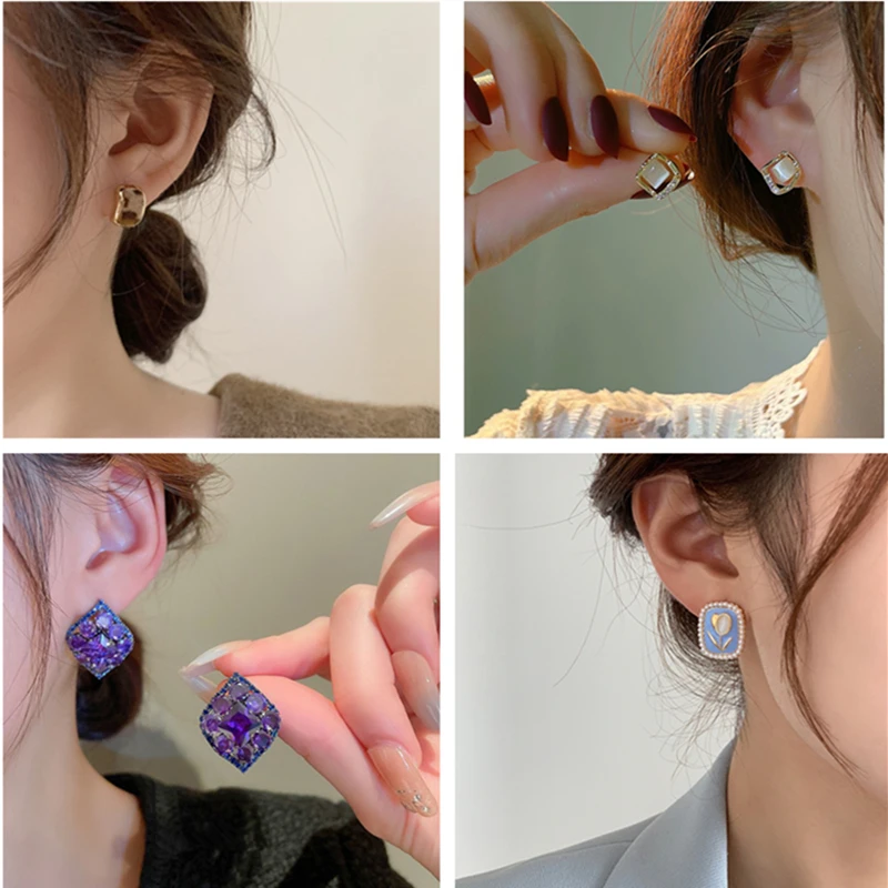 Jewelry Wholesale Cute Shiny Full Crystal Squared Earrings Vogue Men Women Imitation Rhinestone Ear Studs Brincos