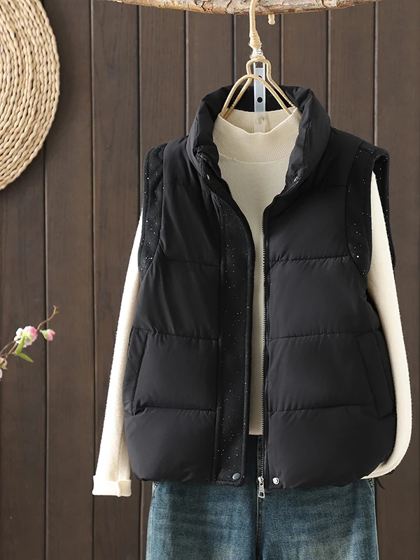 Colete feminino forrado Fce de marca japonesa coreana casual solto ajuste longo chiusura com zíper Sve Faionable All-Match O...