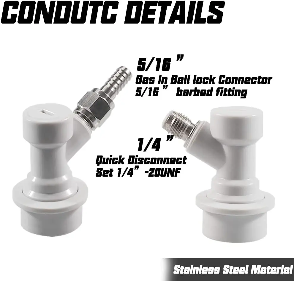 Ball Lock Quick Disconnect with Ball Lock, Gas Disconnect, 5/16 Swivel Nut, Liquid Disconnect, 3/16, 6Pcs