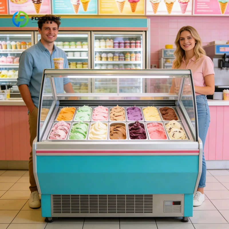Customized Commercial Gelato Display Showcase Air Cooling Stainless Steel Automatic Defrost Refrigeration Equipment