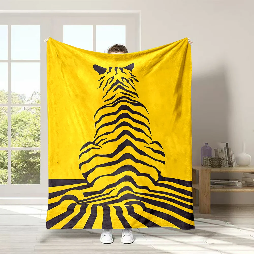 

Soft Flannel Tiger Stripe Throw Blanket – Reversible, All-Season Cozy Blanket for Home, Office, or Travel – Bold Yellow with Bla