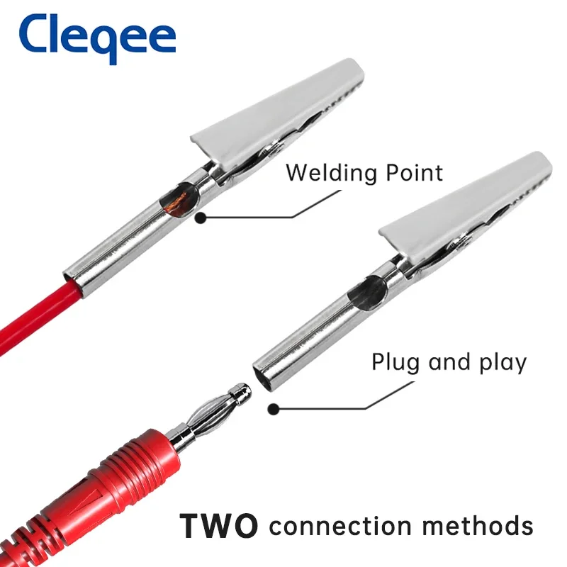 Cleqee P2002 10PCS Alligator Clips Testing tool with 4mm socket Safety Crocodile clamps for banana plug or welding 1000V 20A