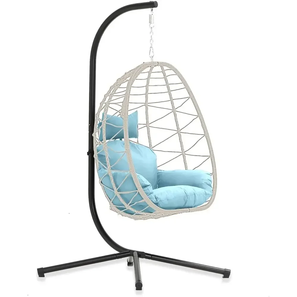 UV-Resistant Wicker Swing Chair with Stand, Removable Cushions, Suitable for Indoor & Outdoor Use, Holds Up to 350lbs