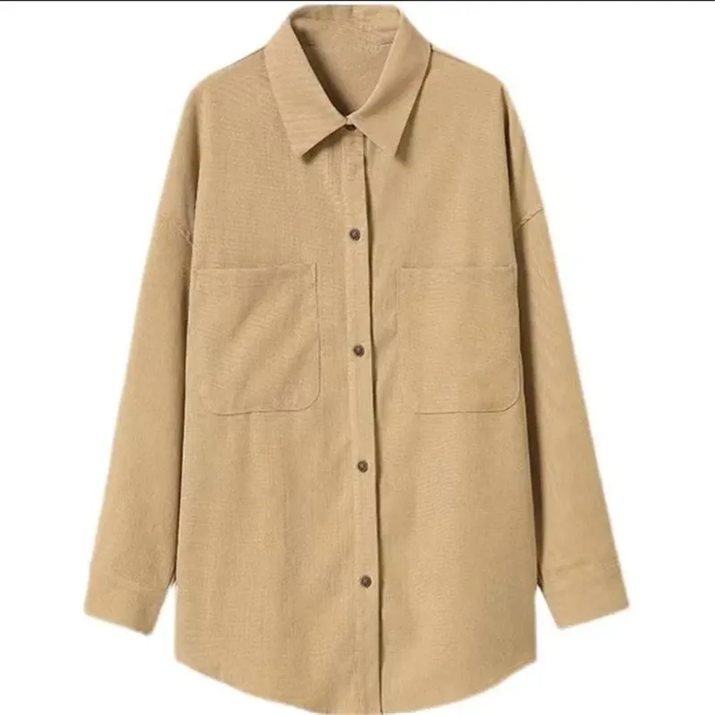 

Spring Autumn Casual Shirt Jacket Women 2023 New Lapels Thin Coat Fashion Pocket Tops Pure Colour Single-Breasted Blouse Female