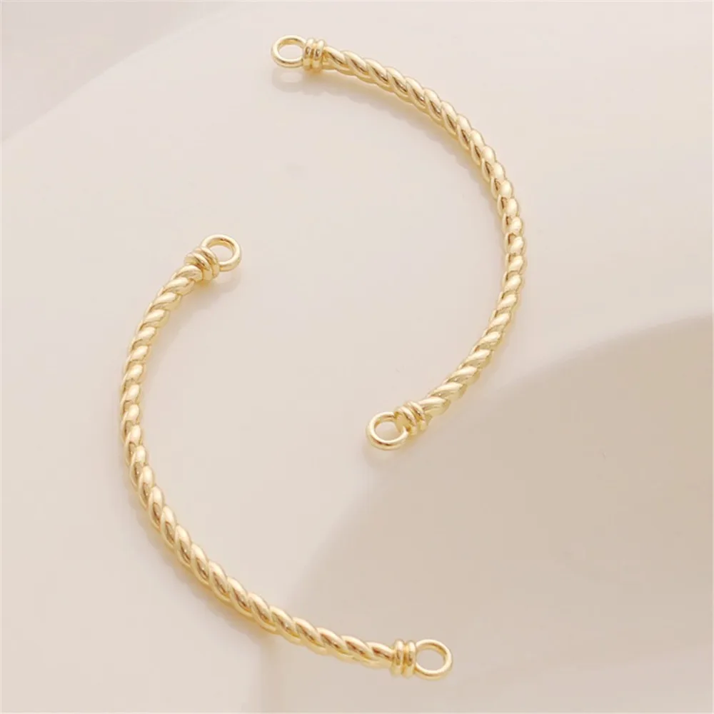 14K Gold-coated Silver Twist Thread, Double-Ring Link Rod, Elbow Bracelet, Handmade DIY Jewelry Accessories Material