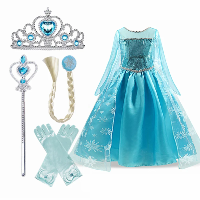 Elsa Dress for Girls 3-10 Yrs Birthday Role Anna/Elsa Princess Dress For Kids Halloween Carnival Party Girls Costume