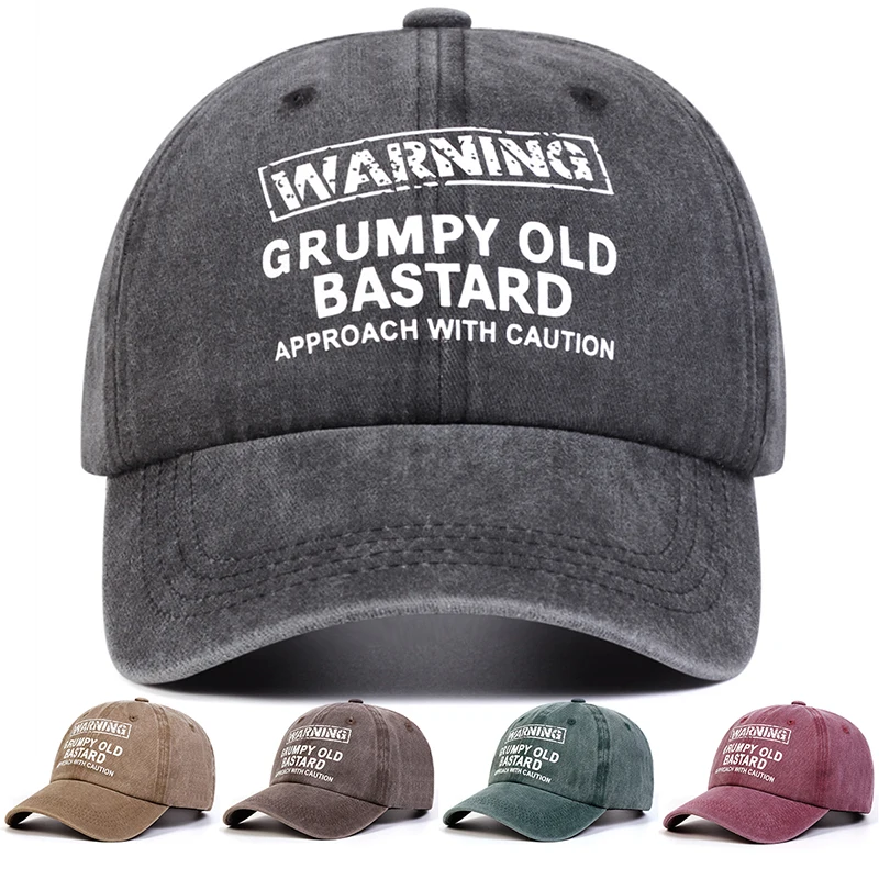 Unisex WARNING GRUMPY OLD BASTARD Print Wash Baseball Caps Spring and Autumn Outdoor Adjustable Casual Hats Sunscreen Hat